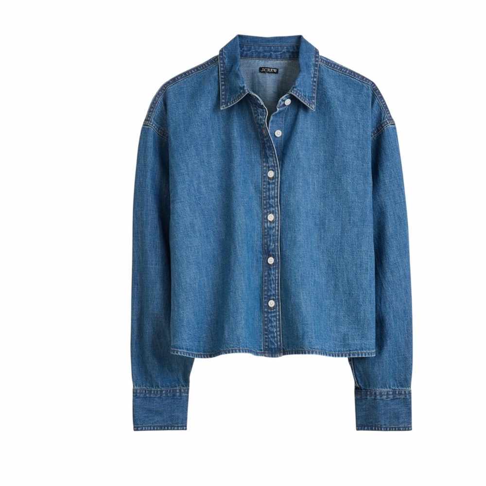 J.CREW Etienne Cropped Button-up Shirt in Chambray- Villere Wash- Size XS